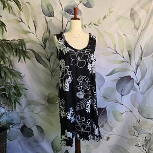 PARADISO | Hawaiian Black & White Beaded Floral Sundress sz XL